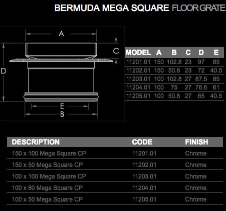 Bermida Floor Waste Chrome Square Megaflex