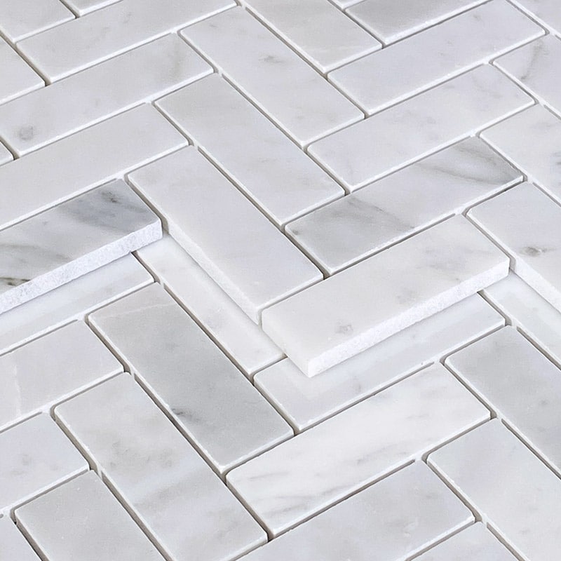 Carrara Marble Herringbone Honed Mosaic, White Carrara Marble Herringbone Floor Tiles