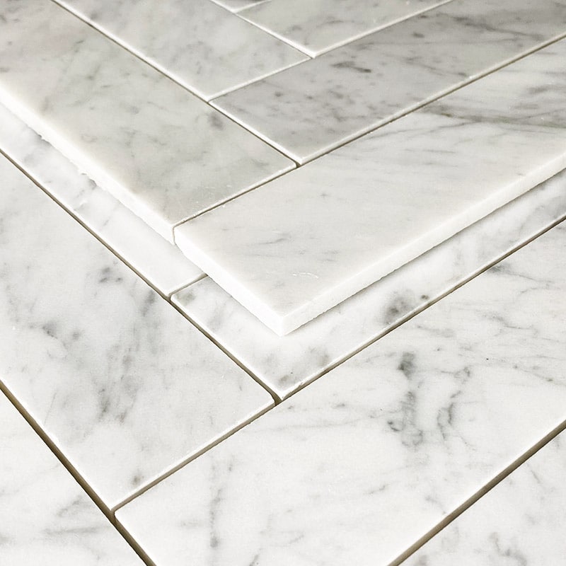 Carrara Marble Herringbone Xl Mosaic, Large Herringbone Marble Tile Floor