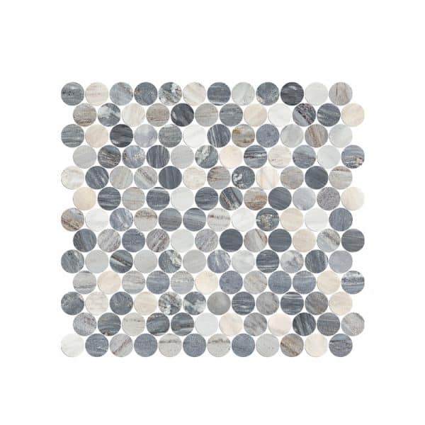 Artemis Blue Sandstone Penny Round Mosaic tile sheet