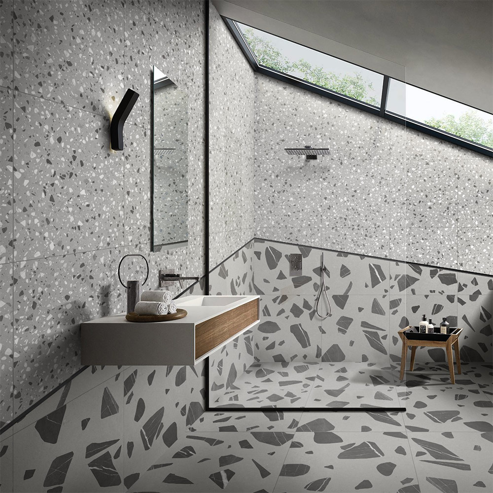 Macaron Ash and Charcoal Terrazzo tiles