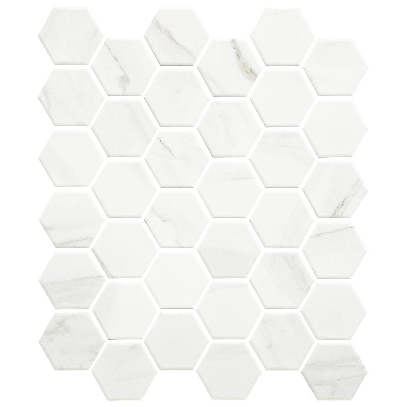 Small Carrara Hexagon Elwood mosaic tiles
